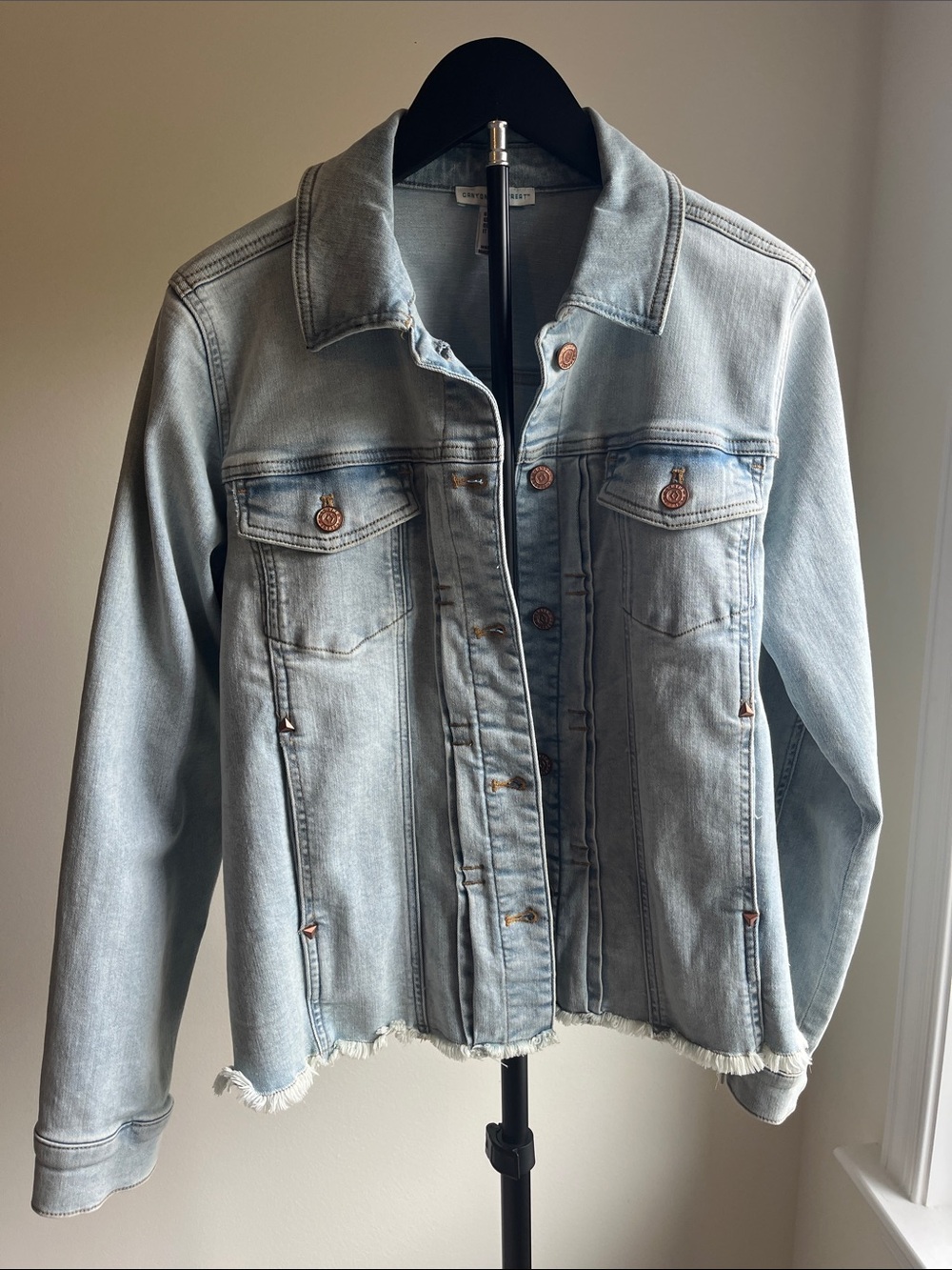 Light Blue Distressed Denim Jacket by Current/Elliott - Women's Jean Jacket